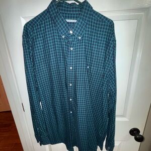 Southern Tide Teal and Black Checkered Shirt